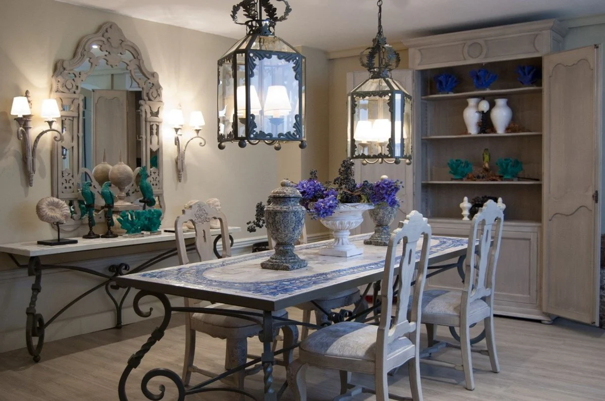 Luxury Baroque Dining Table Base Gray / Brass Color - Hand Forged Wrought Iron Frame - Dining Room Garden Patio Furniture