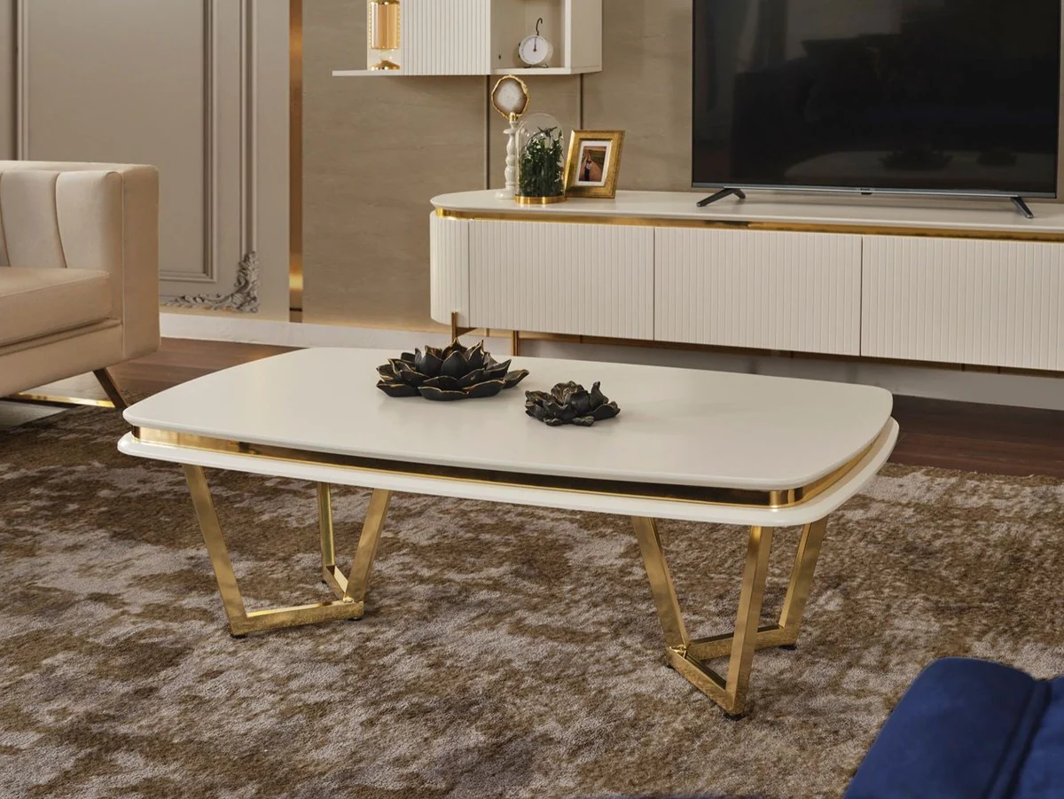 Luxury coffee table white / gold 120 x 70 x H. 40 cm - Rectangular living room table - Luxury living room furniture