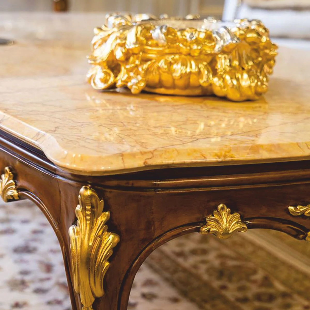 Luxury baroque coffee table beige / dark brown / gold 146 cm - Made in Italy