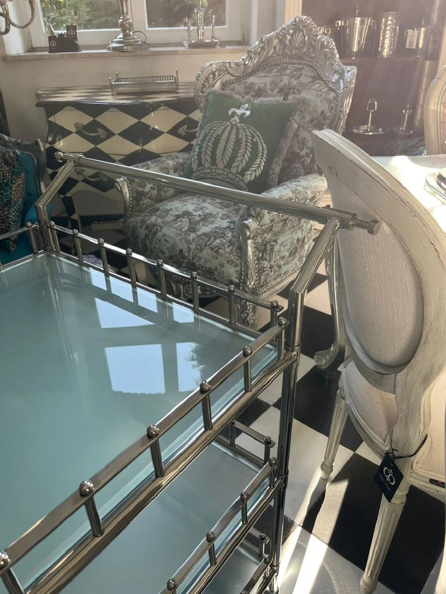 Luxury trolley silver 102 x 71.5 x H. 90.5 cm - stainless steel serving trolley with glass plates - hotel restaurant catering trolley - hotel & restaurant accessories