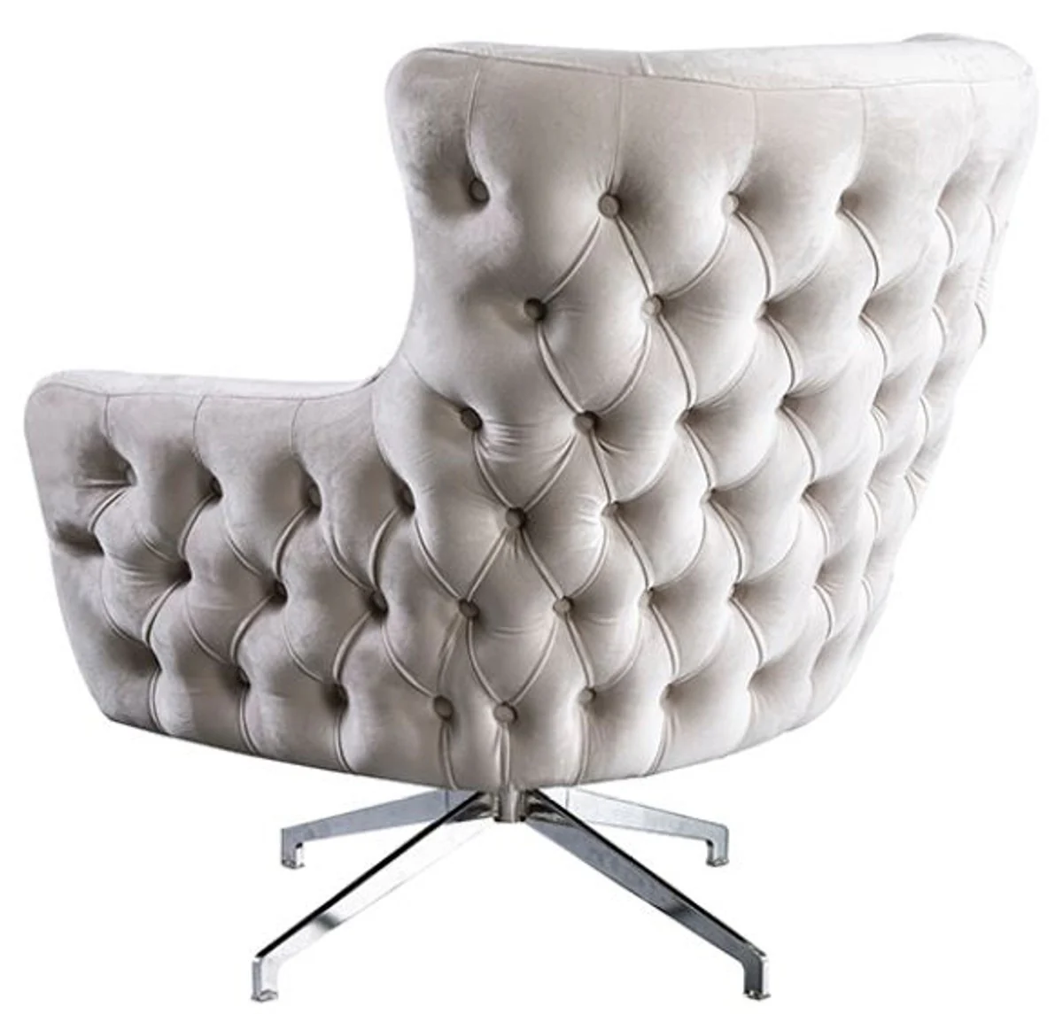 Luxury Art Deco Chesterfield swivel armchair cream / silver 90 x 90 x H. 100 cm - living room armchair - living room furniture