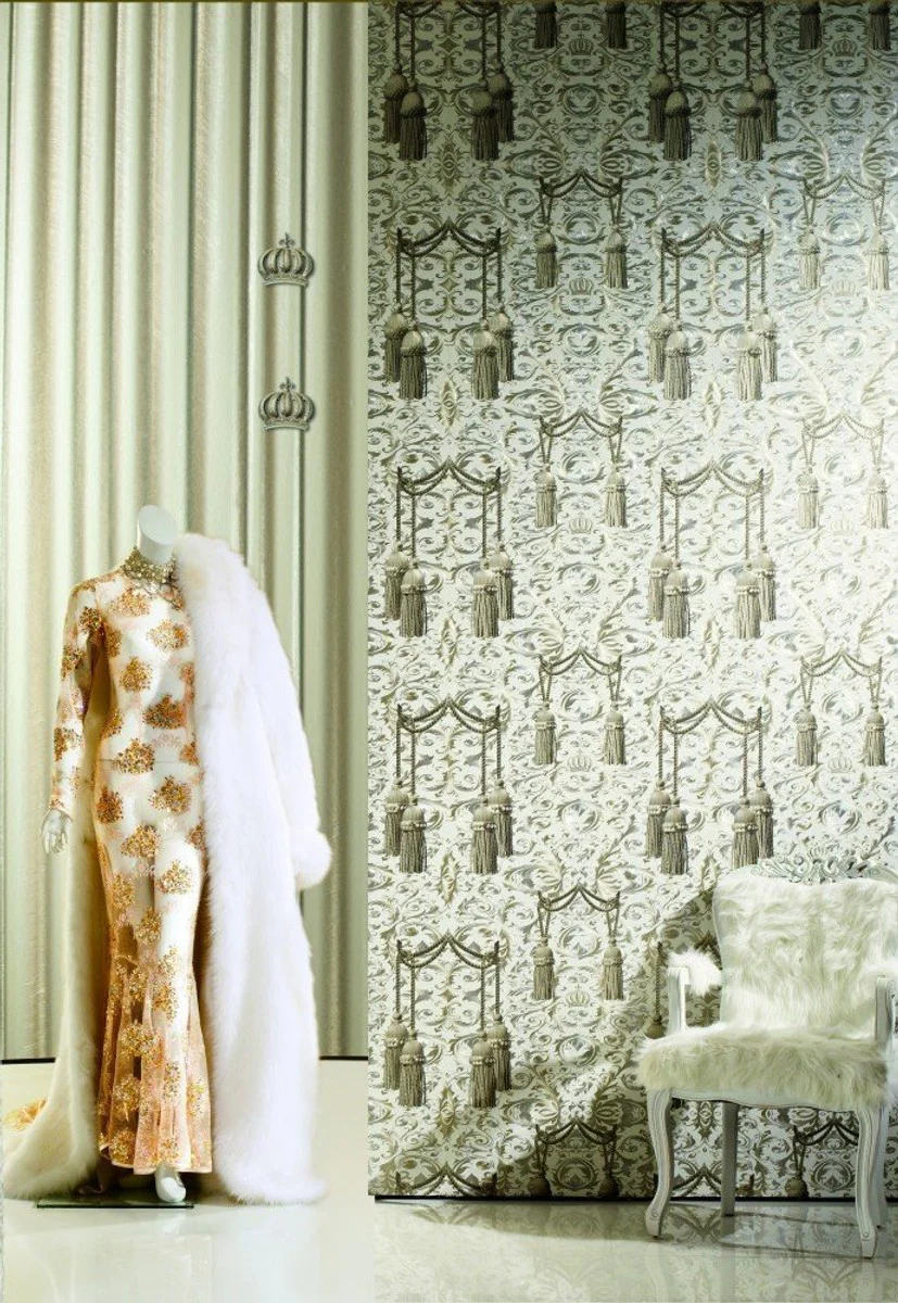 Harald Glööckler designer baroque non-woven wallpaper 52525 - beige / cream gray / silver
