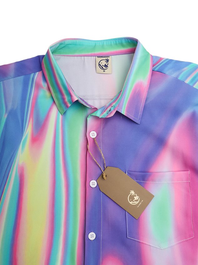 Gradient Color Chest Pocket Short Sleeve Casual Shirt