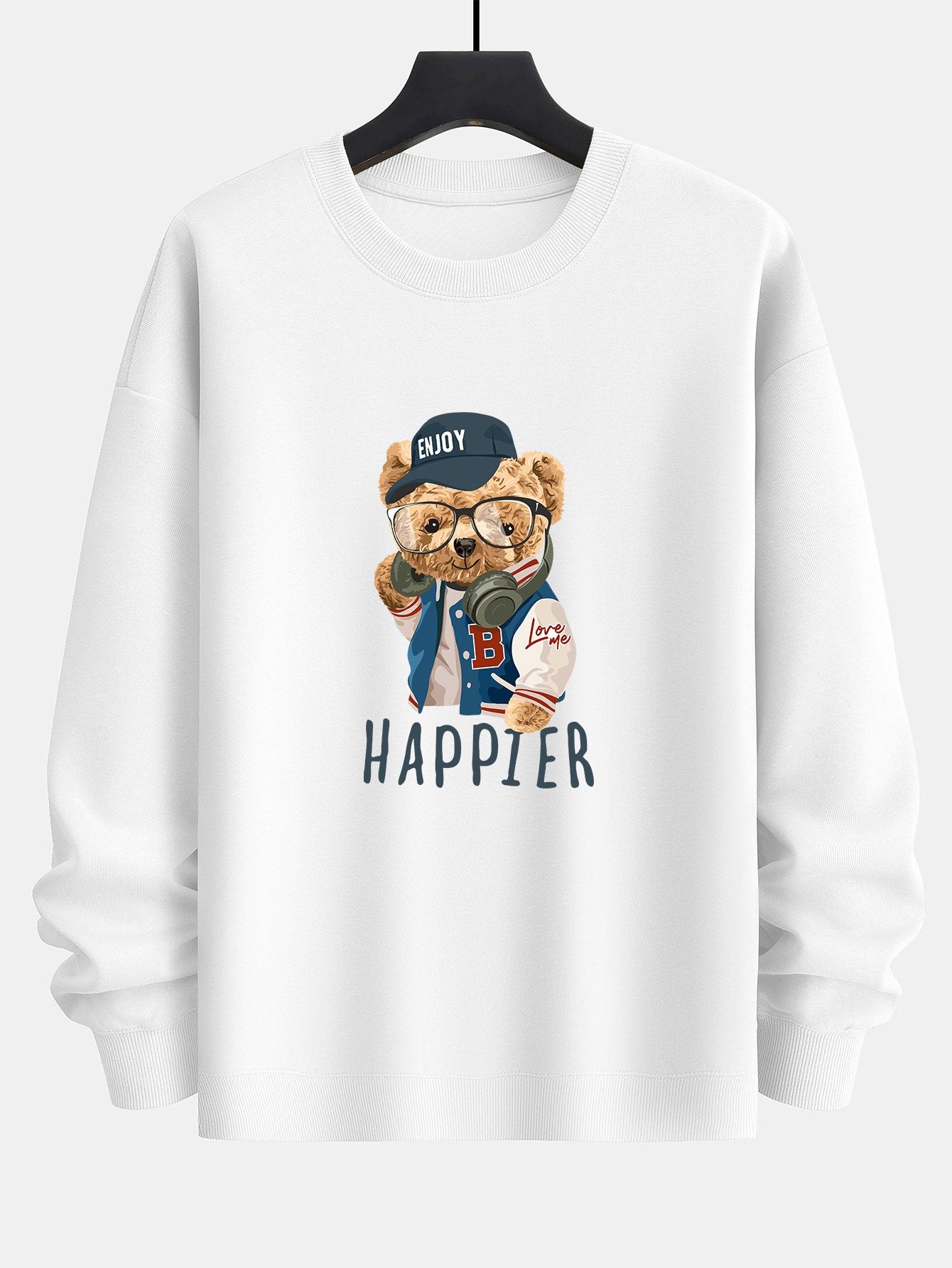 Baseball Jacket Bear Slogan Print Relax Fit Sweatshirt