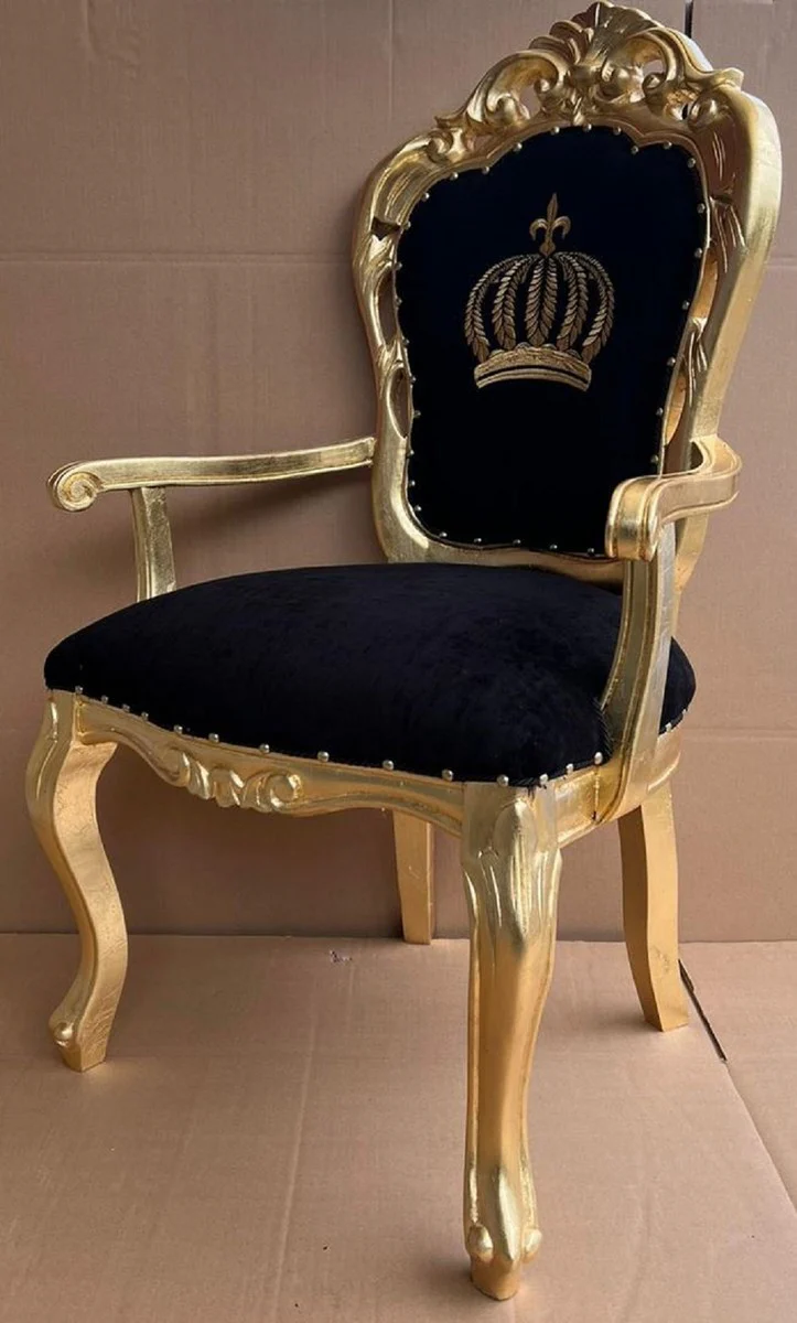 Pompöös by Luxury Baroque Dining Room Chair with Armrests Black / Gold - Pompööser Baroque Chair designed by Harald Glööckler - Pompööser Baroque Dining Room Furniture