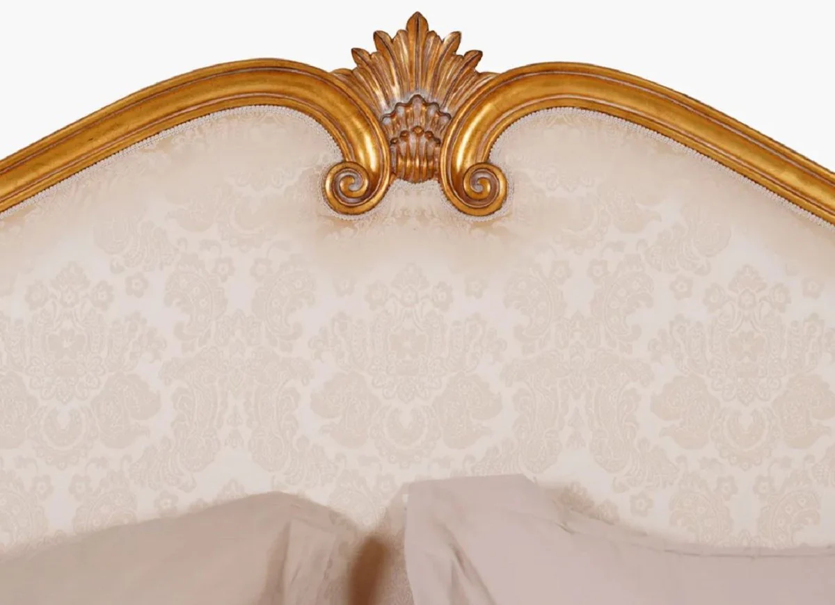 Luxury Baroque Double Bed Gold / Cream Pattern / Antique Gold - Magnificent Solid Wood Bed - Luxury Bedroom Furniture in Baroque Style - Baroque Furniture - Baroque Furnishings - Noble & Magnificent