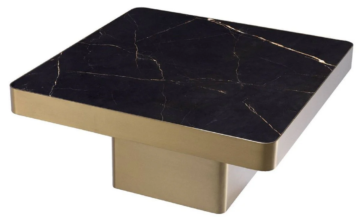 Luxury coffee table black / brass 81 x 81 x H. 38.5 cm - Square stainless steel living room table with ceramic top - Living room furniture - Luxury furniture
