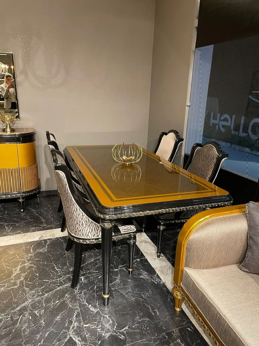 Luxury Baroque Dining Room Set Gold / Black / Gold - 1 Baroque Dining Table & 6 Baroque Dining Chairs - Baroque Dining Room Furniture - Luxury Furniture in Baroque Style - Noble & Magnificent