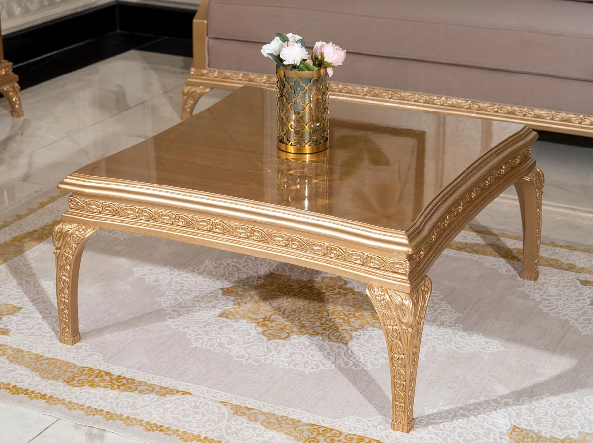 Luxury Baroque Coffee Table Gold - Square Baroque Style Living Room Table - Baroque Style Living Room Furniture - Handmade Baroque Furniture - Luxury Furniture in Baroque Style - Noble & Magnificent