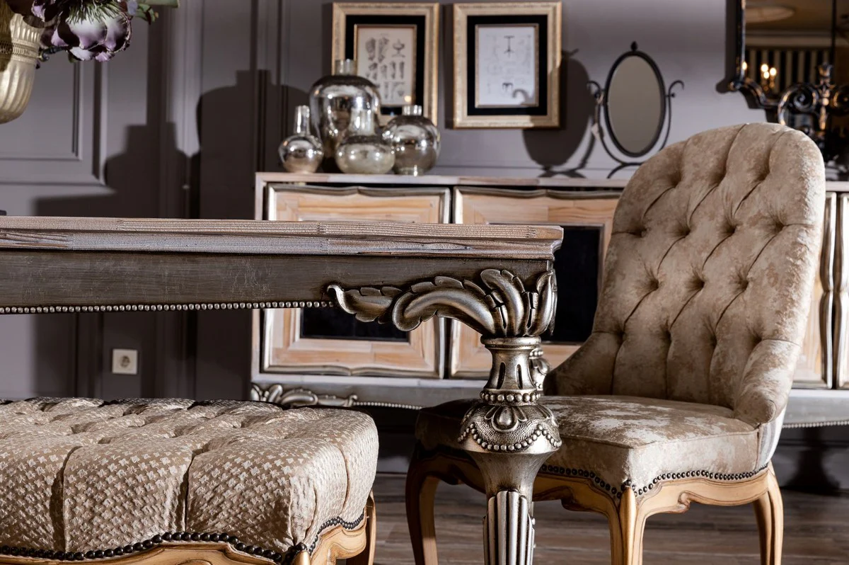 Luxury baroque dining table natural colors / silver - magnificent solid wood dining room table in baroque style - baroque dining room furniture