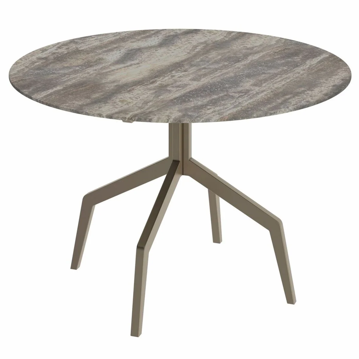 Luxury dining table with travertine table top gray / bronze Ø 120 cm