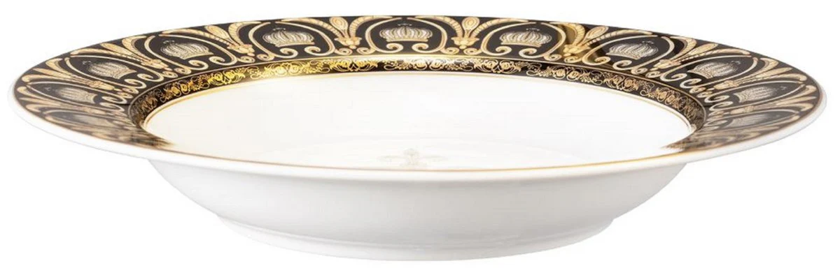 Harald Glööckler Pompöös soup plate with crown white / black / gold Ø 22.3 x H. 3.7 cm - round porcelain plate - designed by Harald Glööckler