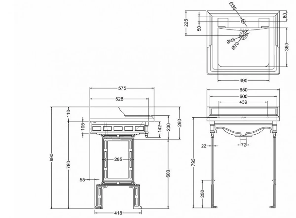 Luxury Art Nouveau standing washbasin white / black with marble top with splash guard at the back and sides - baroque washbasin baroque style antique style