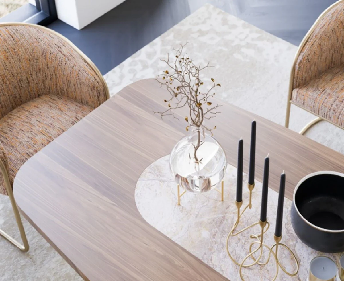 Luxury Dining Room Furniture Set Brown / Beige / Gray / Orange / Brass - 1 Luxury Dining Table & 8 Luxury Dining Chairs - Dining Room Furniture - Restaurant Furniture - Luxury Furniture