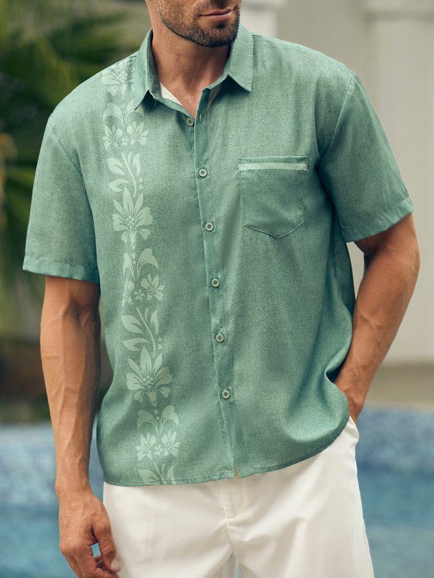 Tropical Floral Print Short Sleeve Casual Shirt