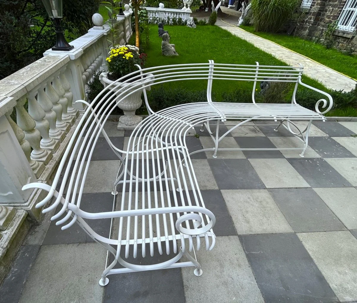 Art Nouveau garden bench 250 x 210 x H. 90 cm - Curved wrought iron bench - Art Nouveau